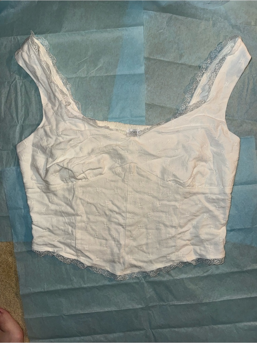 Sienna Sky Cream Lace-Trim Smocked Tank